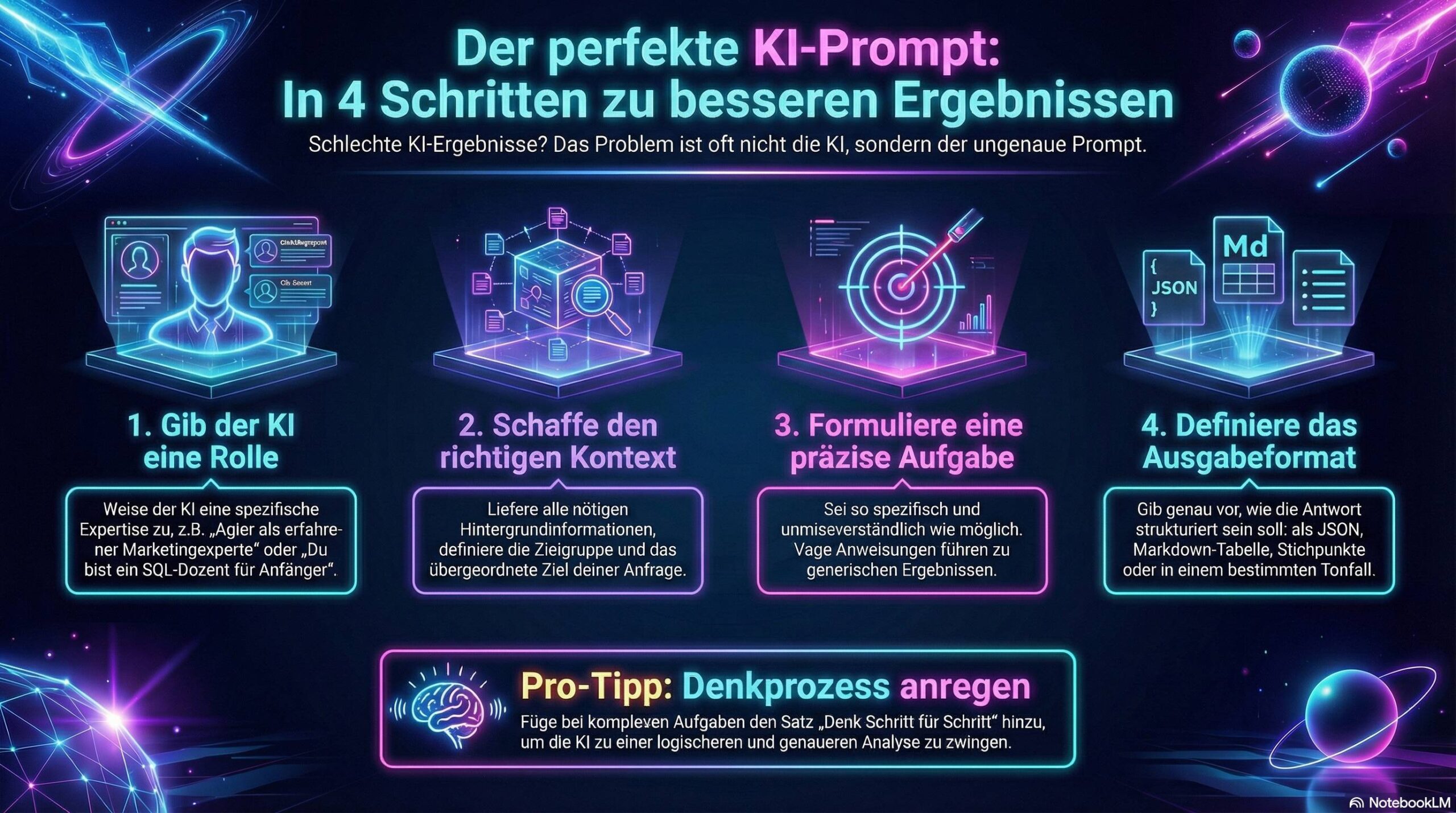 perfekter Prompt - ROLLE - KONTEXT - AUFGABE - FORMAT